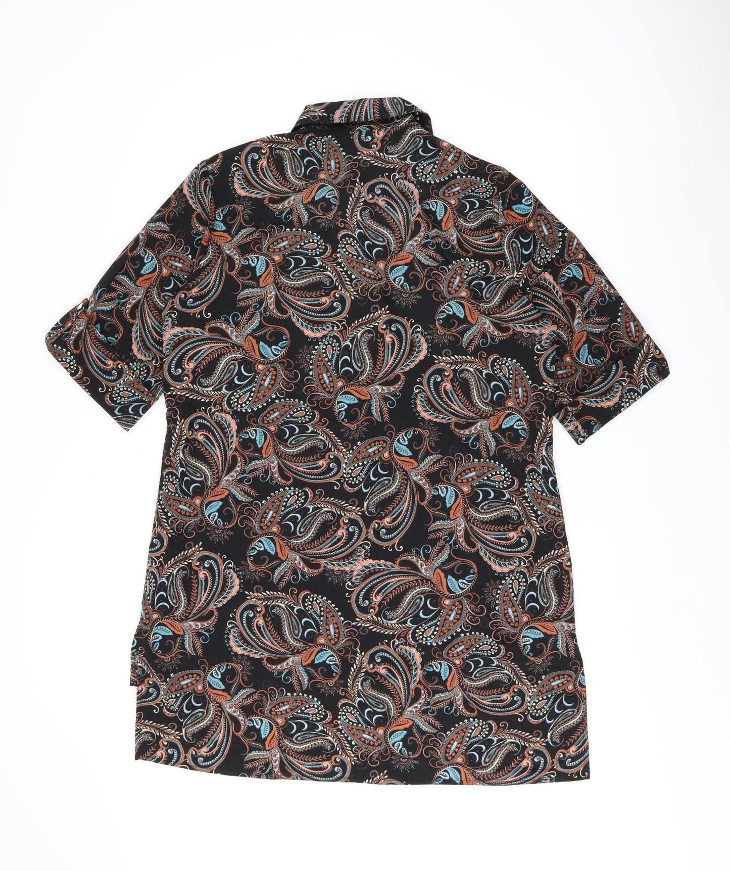 Definitions Womens Black Paisley Polyester Basic Button-Up Size 14 Collared