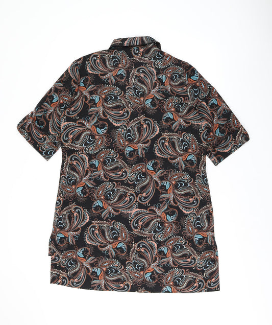 Definitions Womens Black Paisley Polyester Basic Button-Up Size 14 Collared