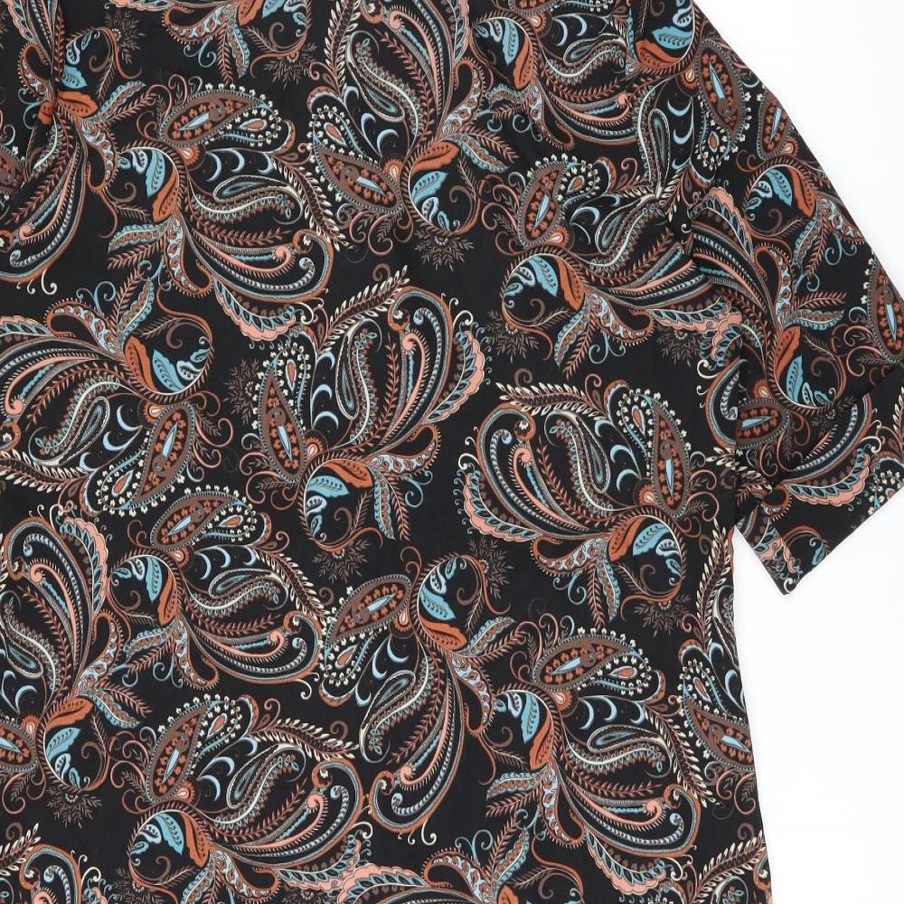 Definitions Womens Black Paisley Polyester Basic Button-Up Size 14 Collared