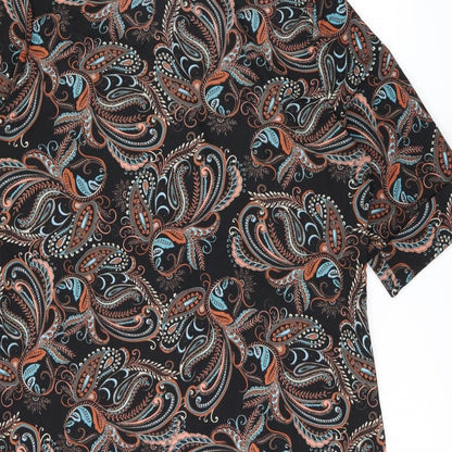 Definitions Womens Black Paisley Polyester Basic Button-Up Size 14 Collared