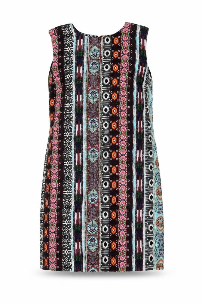 Warehouse Womens Brown Floral Polyester Shift Size 10 Boat Neck Zip