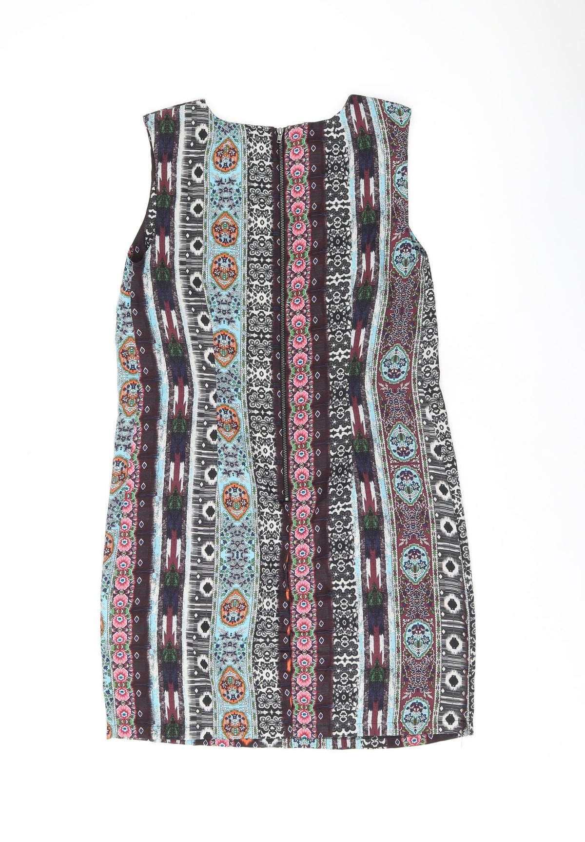 Warehouse Womens Brown Floral Polyester Shift Size 10 Boat Neck Zip
