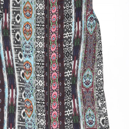 Warehouse Womens Brown Floral Polyester Shift Size 10 Boat Neck Zip