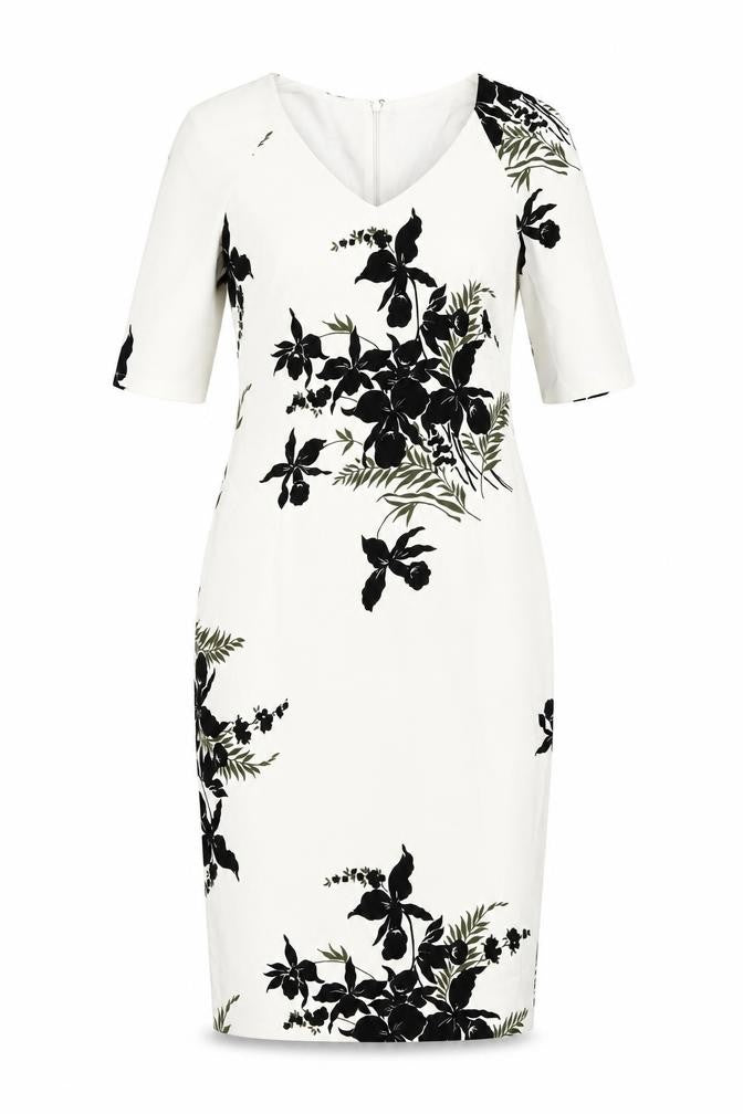 Marks and Spencer Womens White Floral Polyester Pencil Dress Size 10 V-Neck Zip
