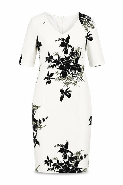 Marks and Spencer Womens White Floral Polyester Pencil Dress Size 10 V-Neck Zip