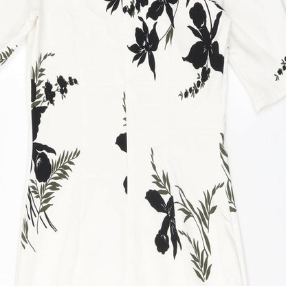 Marks and Spencer Womens White Floral Polyester Pencil Dress Size 10 V-Neck Zip