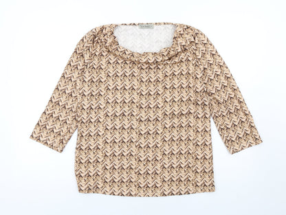 Uta Raasch Womens Beige Herringbone Viscose Basic T-Shirt Size 16 Cowl Neck
