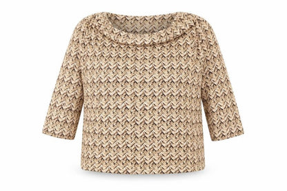 Uta Raasch Womens Beige Herringbone Viscose Basic T-Shirt Size 16 Cowl Neck