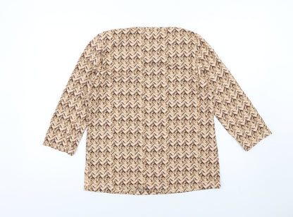 Uta Raasch Womens Beige Herringbone Viscose Basic T-Shirt Size 16 Cowl Neck