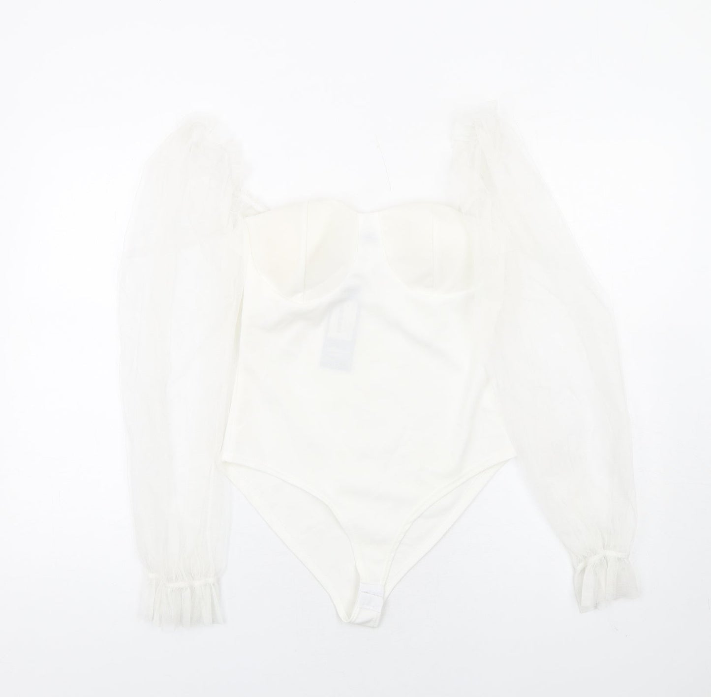 I SAW IT FIRST Womens White Polyester Bodysuit One-Piece Size S Hook & Eye - Milk Maid Mesh Sleeves