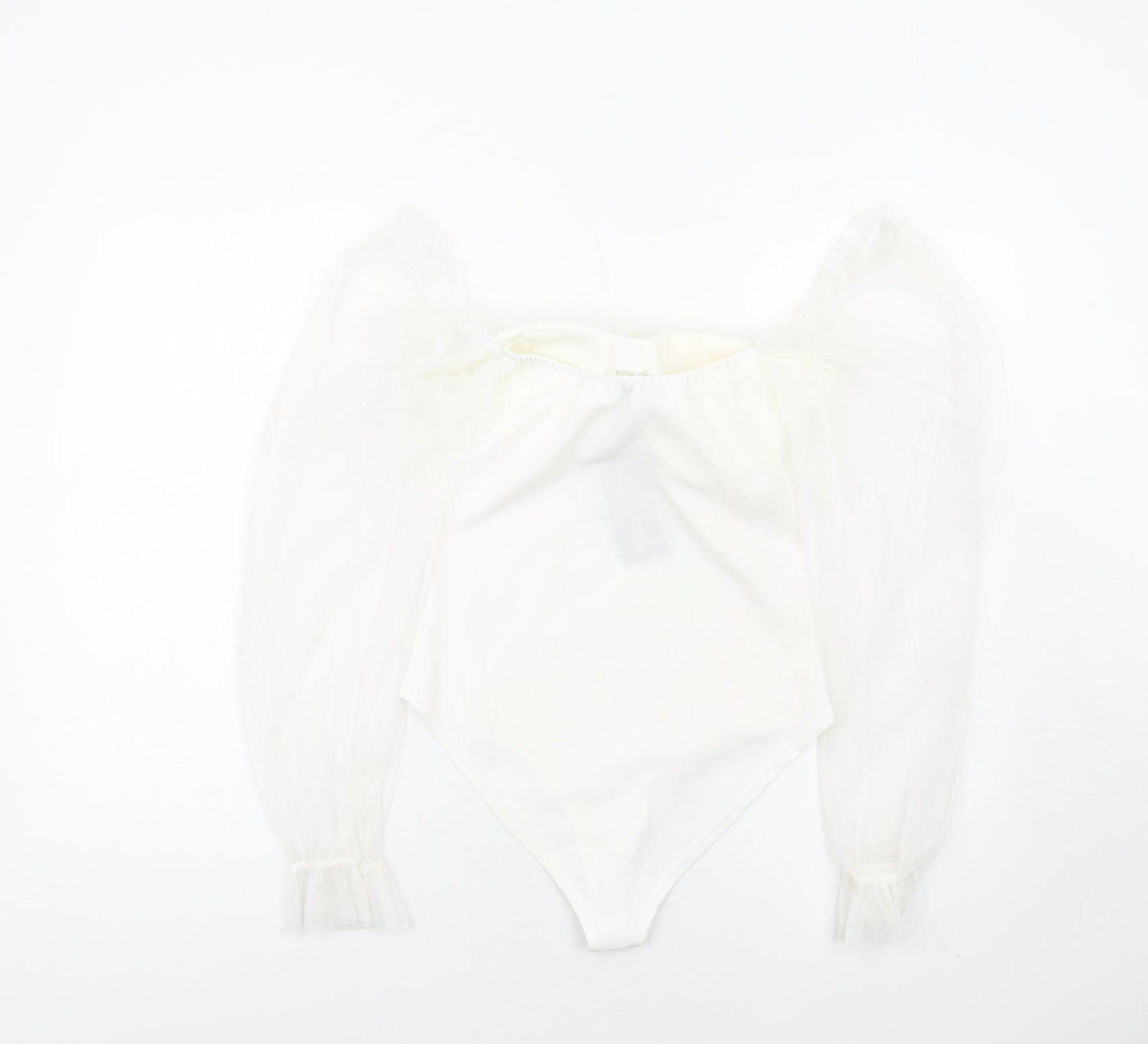 I SAW IT FIRST Womens White Polyester Bodysuit One-Piece Size S Hook & Eye - Milk Maid Mesh Sleeves