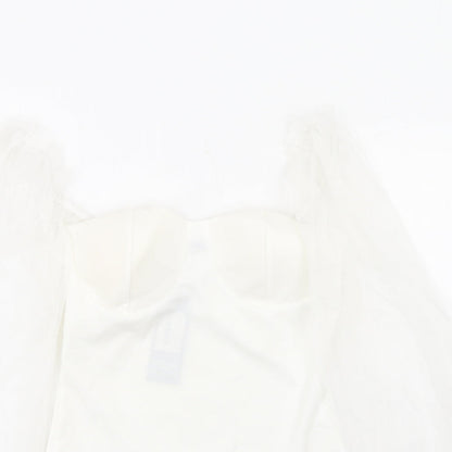 I SAW IT FIRST Womens White Polyester Bodysuit One-Piece Size S Hook & Eye - Milk Maid Mesh Sleeves