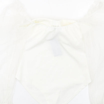 I SAW IT FIRST Womens White Polyester Bodysuit One-Piece Size S Hook & Eye - Milk Maid Mesh Sleeves