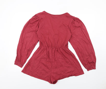 Boohoo Womens Red Cotton Playsuit One-Piece Size 10 Pullover
