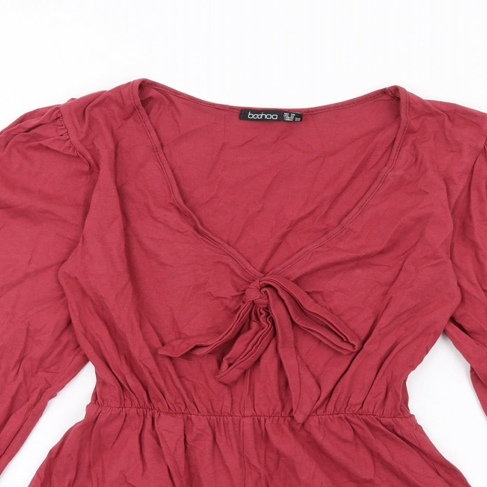 Boohoo Womens Red Cotton Playsuit One-Piece Size 10 Pullover