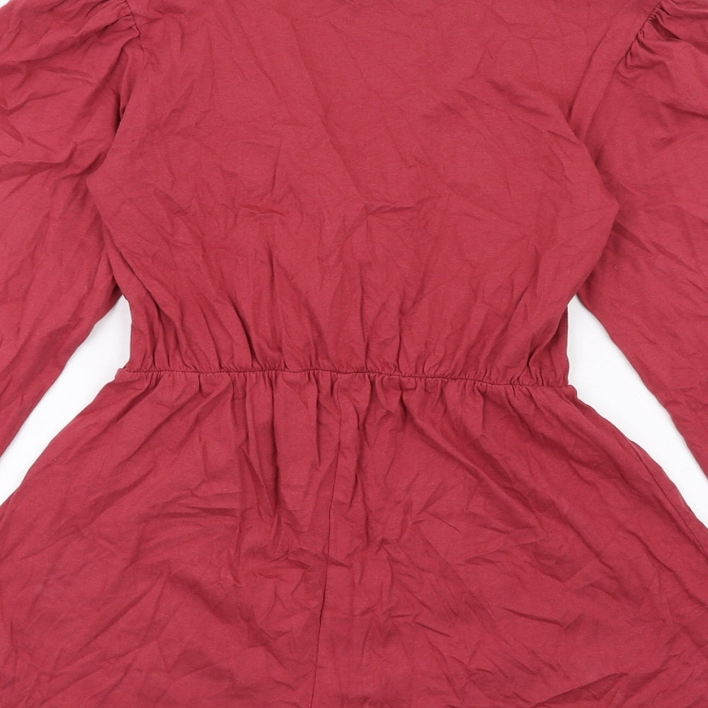 Boohoo Womens Red Cotton Playsuit One-Piece Size 10 Pullover