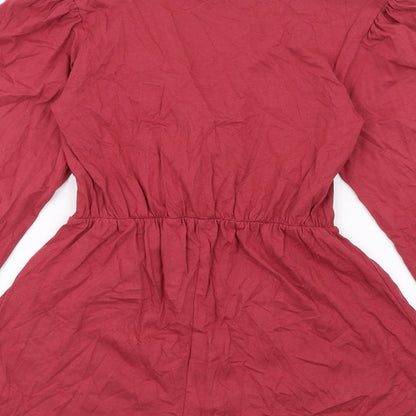 Boohoo Womens Red Cotton Playsuit One-Piece Size 10 Pullover