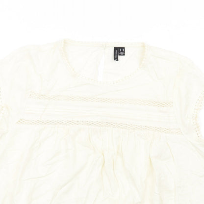VERO MODA Womens Ivory Viscose Basic Blouse Size 18 Round Neck