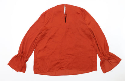 Warehouse Womens Orange Polyester Basic Blouse Size 14 Round Neck - Ruched Front