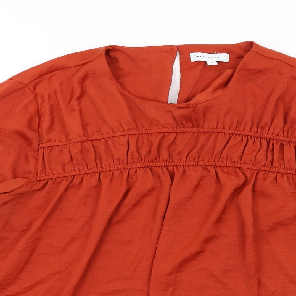 Warehouse Womens Orange Polyester Basic Blouse Size 14 Round Neck - Ruched Front