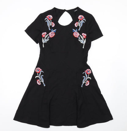 Fallen Star Womens Black Polyester A-Line Size 10 Round Neck Zip - Floral Embroidery