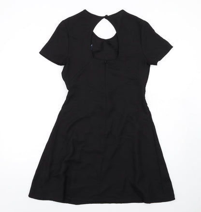 Fallen Star Womens Black Polyester A-Line Size 10 Round Neck Zip - Floral Embroidery