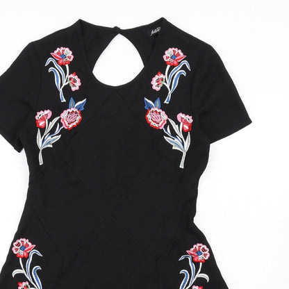Fallen Star Womens Black Polyester A-Line Size 10 Round Neck Zip - Floral Embroidery