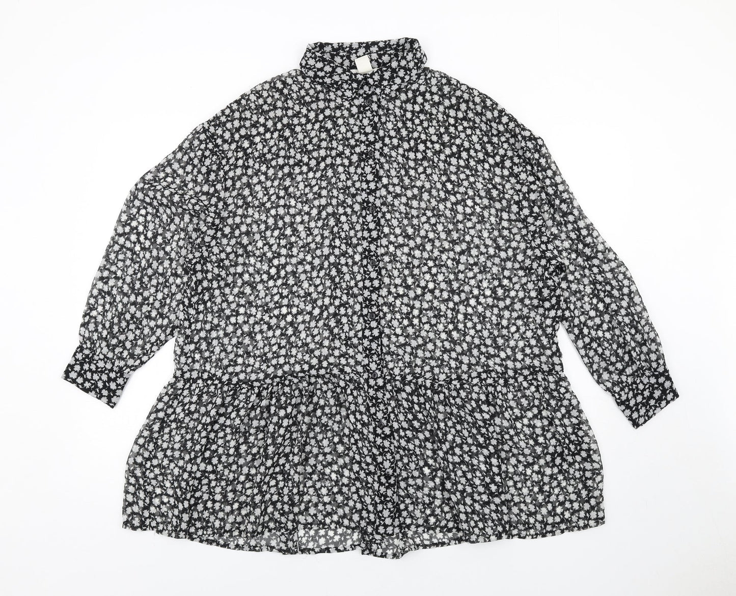 Womens UK Size 8 H&M Black Basic Button-Up