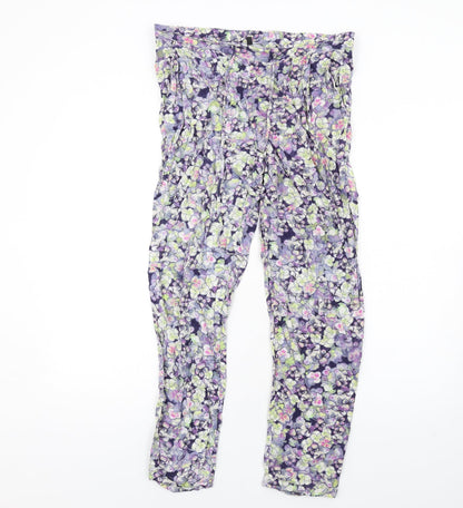 Warehouse Womens Multicoloured Floral Viscose Trousers Size 12 L30 in Regular Drawstring