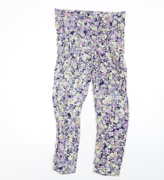 Warehouse Womens Multicoloured Floral Viscose Trousers Size 12 L30 in Regular Drawstring