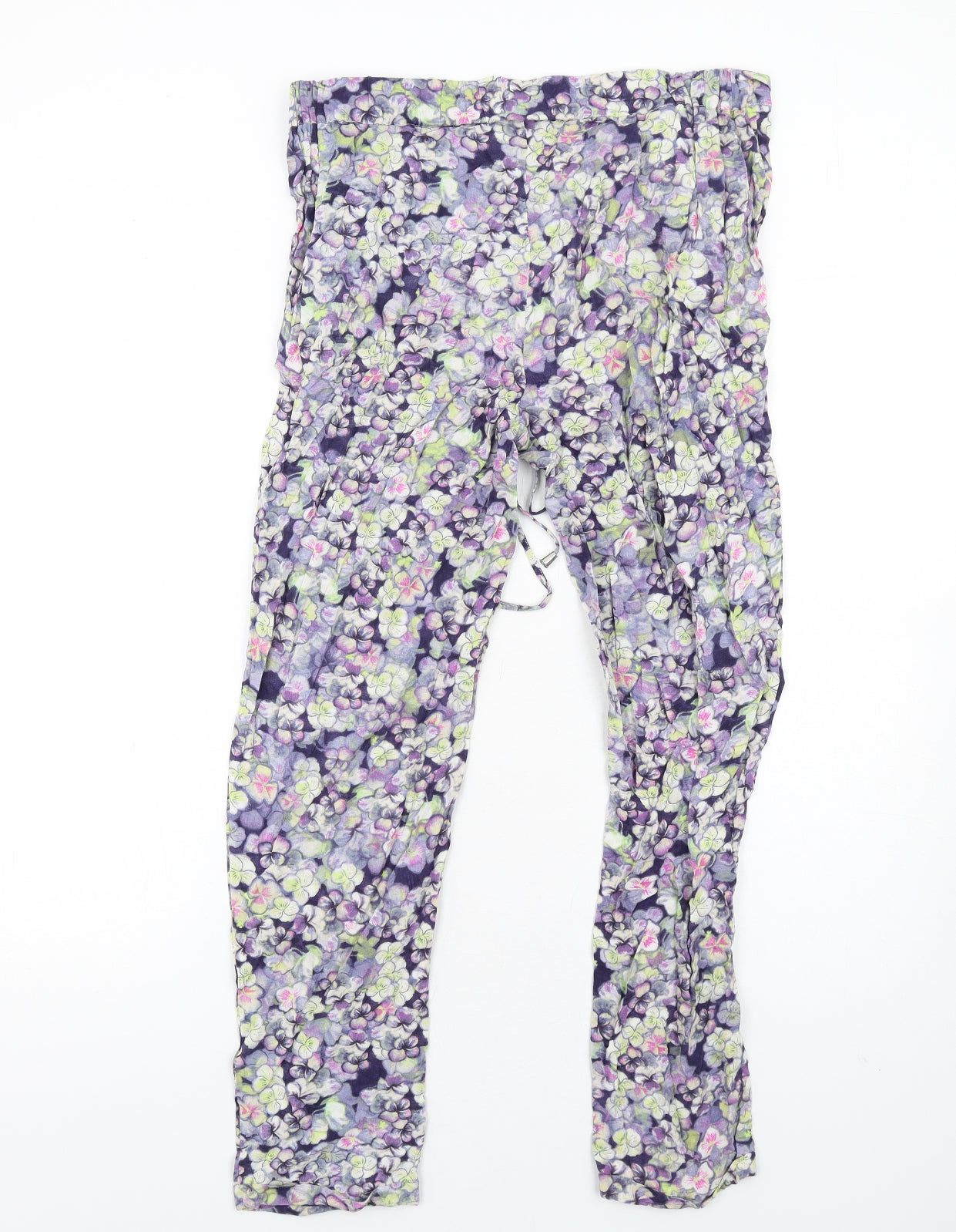 Warehouse Womens Multicoloured Floral Viscose Trousers Size 12 L30 in Regular Drawstring