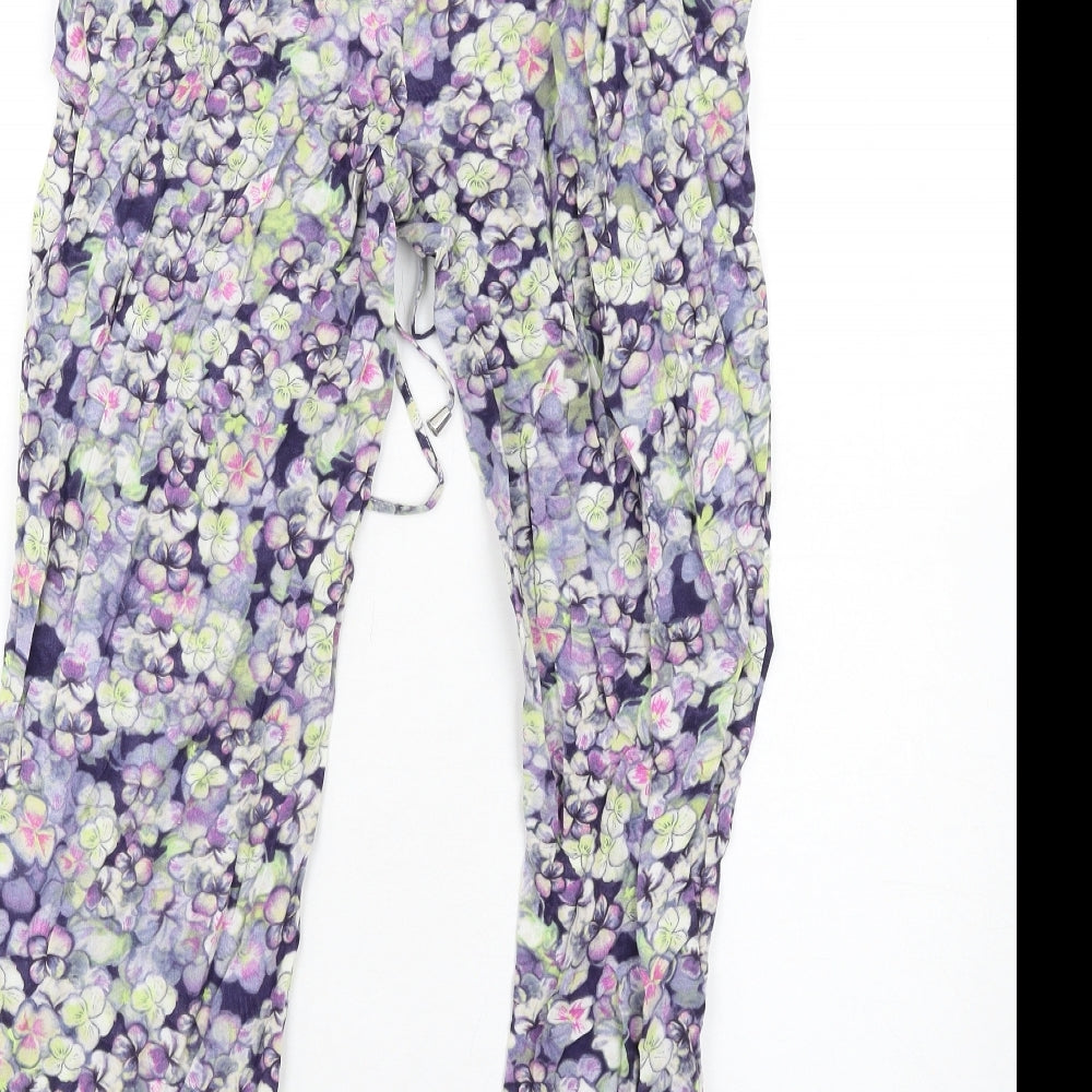 Warehouse Womens Multicoloured Floral Viscose Trousers Size 12 L30 in Regular Drawstring