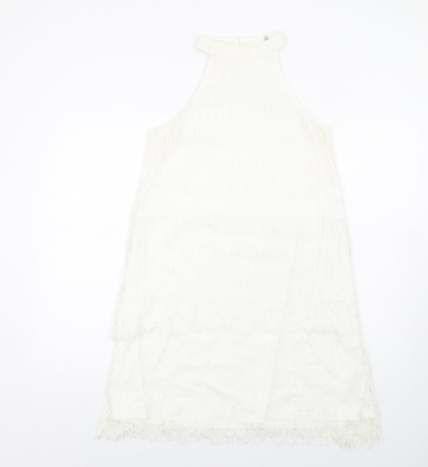 Missguided Womens White Nylon A-Line Size 14 Mock Neck Button