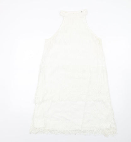 Missguided Womens White Nylon A-Line Size 14 Mock Neck Button