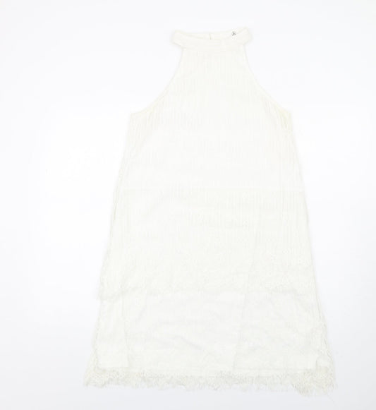 Missguided Womens White Nylon A-Line Size 14 Mock Neck Button