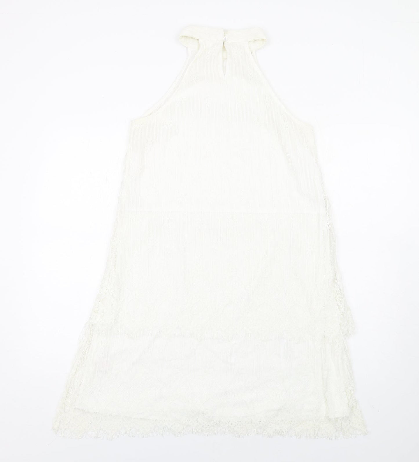 Missguided Womens White Nylon A-Line Size 14 Mock Neck Button