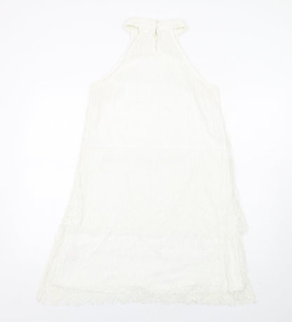 Missguided Womens White Nylon A-Line Size 14 Mock Neck Button