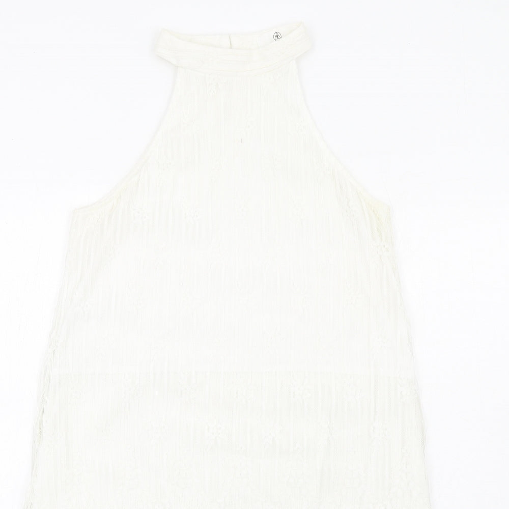 Missguided Womens White Nylon A-Line Size 14 Mock Neck Button