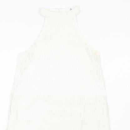 Missguided Womens White Nylon A-Line Size 14 Mock Neck Button