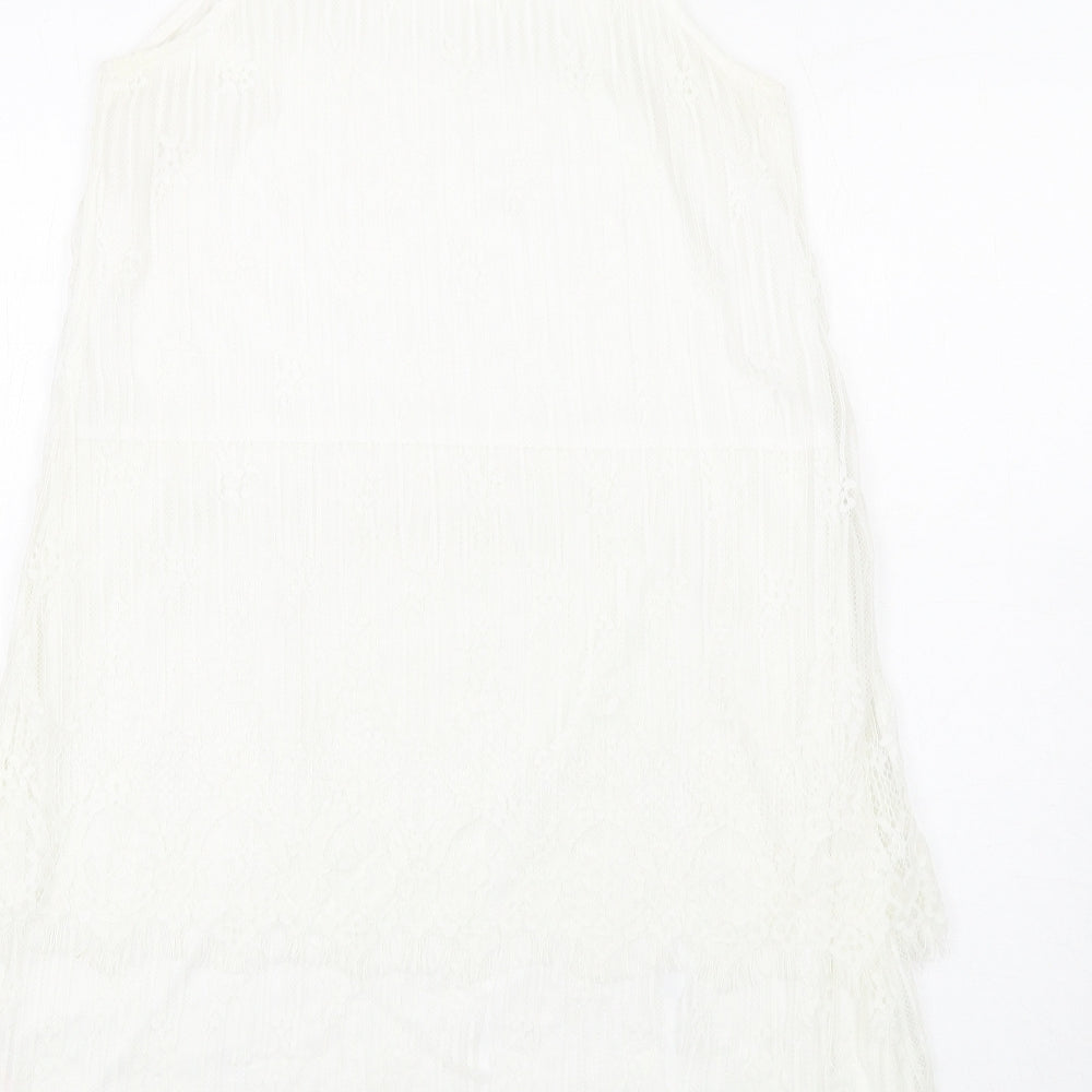 Missguided Womens White Nylon A-Line Size 14 Mock Neck Button