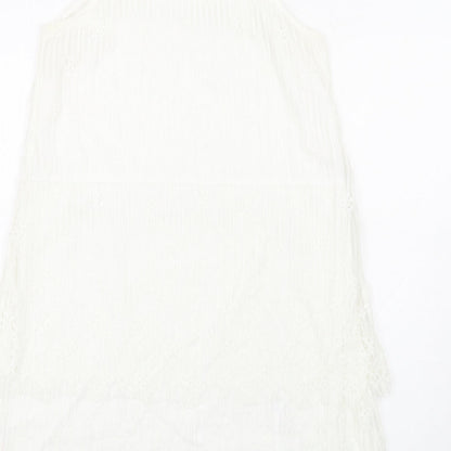 Missguided Womens White Nylon A-Line Size 14 Mock Neck Button