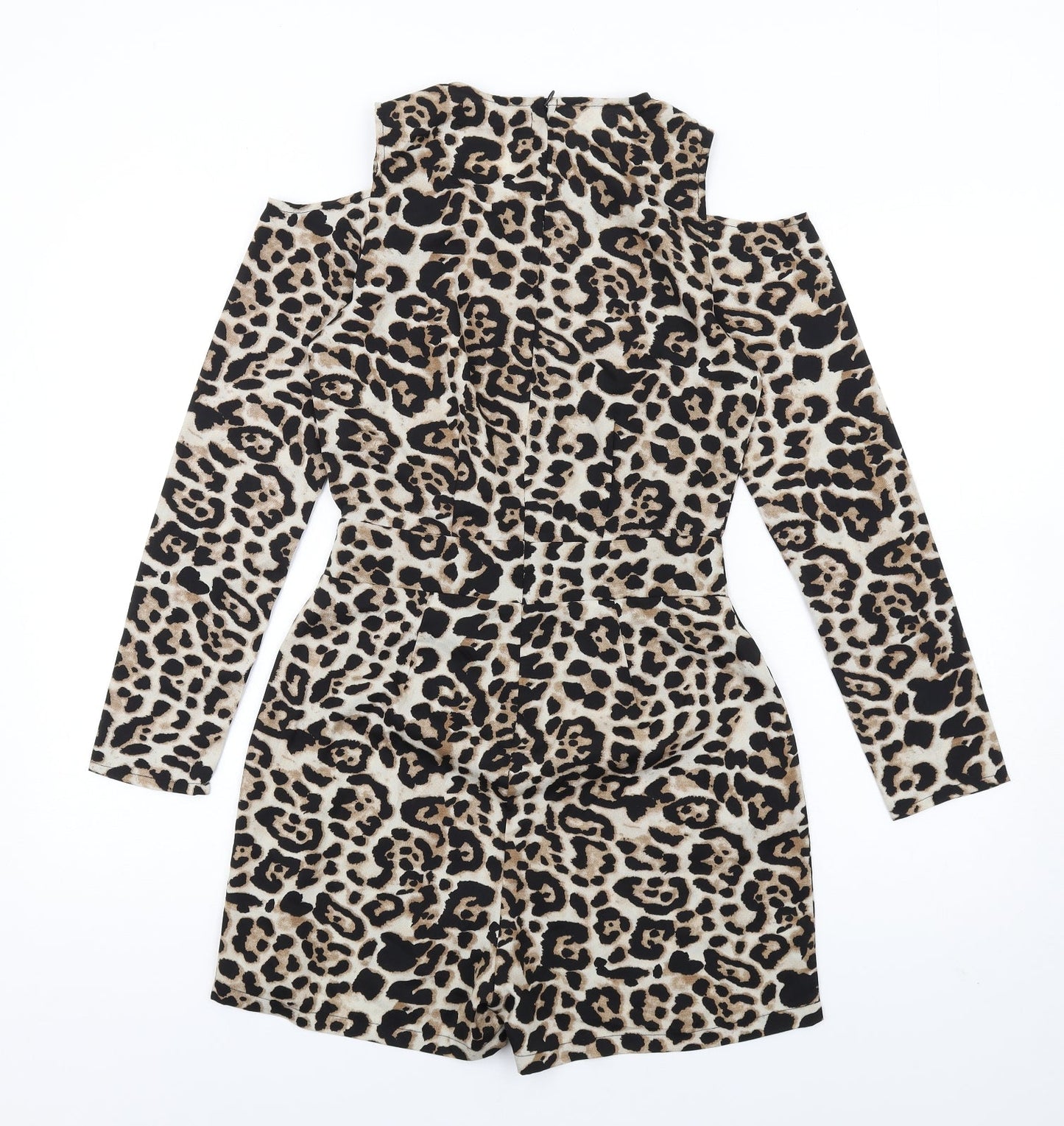 Boohoo Womens Brown Animal Print Polyester Playsuit One-Piece Size 6 Zip - Leopard Print Cold Shoulder