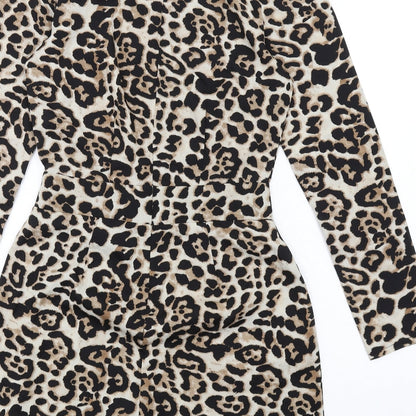 Boohoo Womens Brown Animal Print Polyester Playsuit One-Piece Size 6 Zip - Leopard Print Cold Shoulder