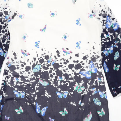 Yumi Womens Multicoloured Geometric Polyester A-Line Size 14 Round Neck Zip - Butterflies