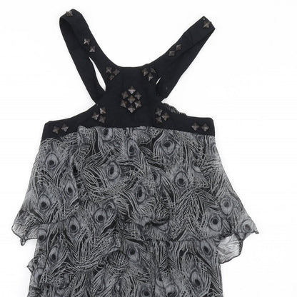VERO MODA Womens Grey Animal Print Polyester A-Line Size S Scoop Neck Button - Peacock Feather Print