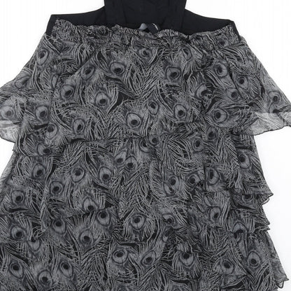VERO MODA Womens Grey Animal Print Polyester A-Line Size S Scoop Neck Button - Peacock Feather Print