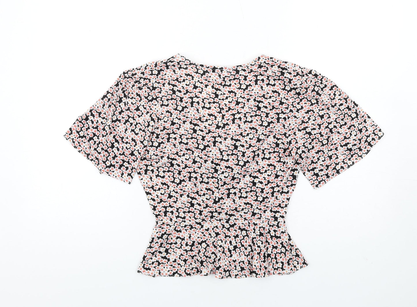 Miss Selfridge Womens Multicoloured Floral Polyester Basic T-Shirt Size 8 V-Neck - Twist Front