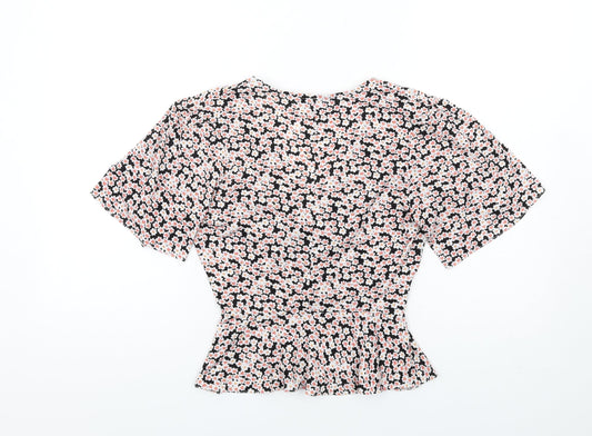 Miss Selfridge Womens Multicoloured Floral Polyester Basic T-Shirt Size 8 V-Neck - Twist Front
