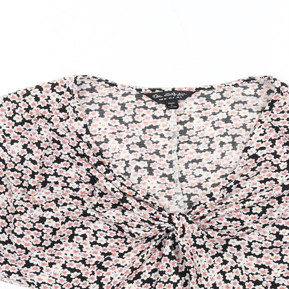 Miss Selfridge Womens Multicoloured Floral Polyester Basic T-Shirt Size 8 V-Neck - Twist Front