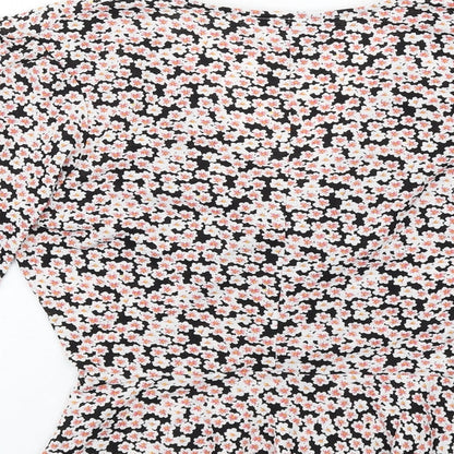 Miss Selfridge Womens Multicoloured Floral Polyester Basic T-Shirt Size 8 V-Neck - Twist Front